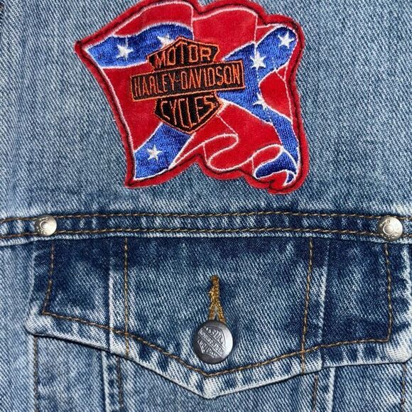 Vintage 1980s Harley Davidson Denim Jean Jacket XL Softail patches trucker embrd - Picture 2 of 11